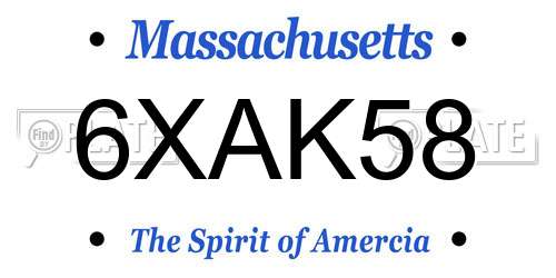6XAK58 Massachusetts License Plate