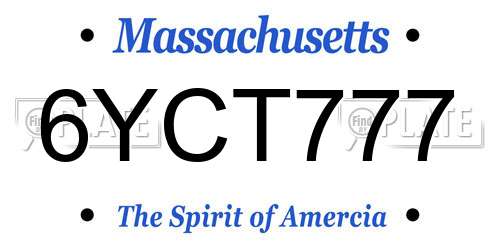 6YCT777 Massachusetts License Plate