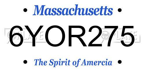 6YOR275 Massachusetts License Plate