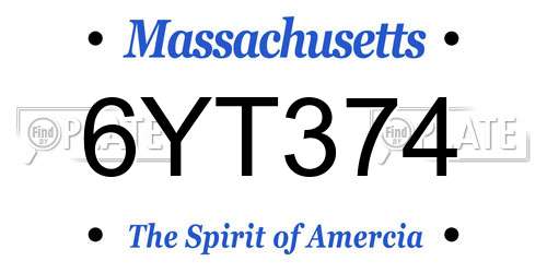 6YT374 Massachusetts License Plate