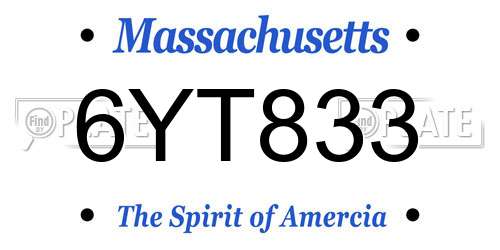 6YT833 Massachusetts License Plate
