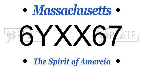 6YXX67 Massachusetts License Plate