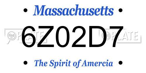 6Z02D7 Massachusetts License Plate