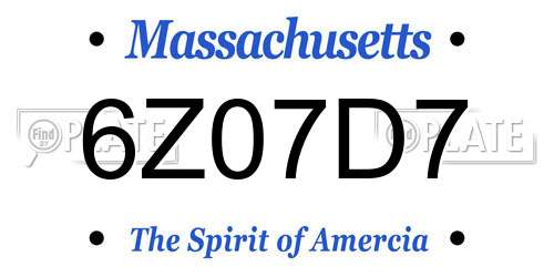6Z07D7 Massachusetts License Plate