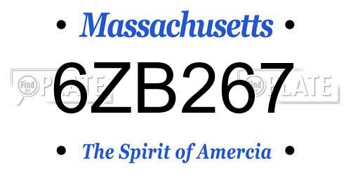 6ZB267 Massachusetts License Plate