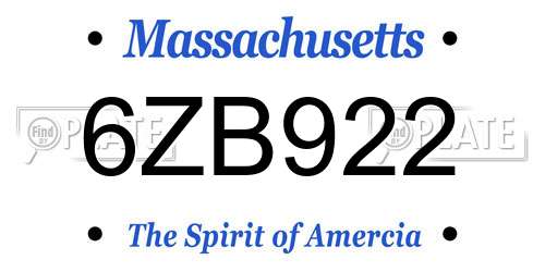 6ZB922 Massachusetts License Plate