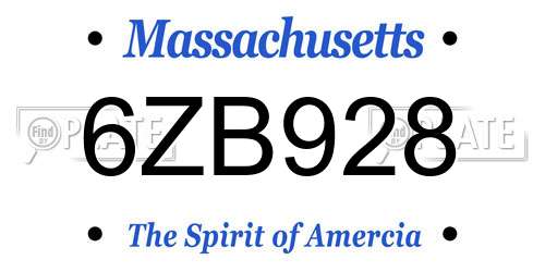 6ZB928 Massachusetts License Plate