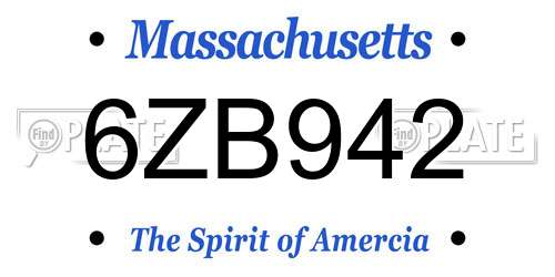 6ZB942 Massachusetts License Plate