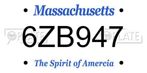 6ZB947 Massachusetts License Plate