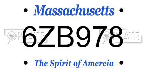 6ZB978 Massachusetts License Plate