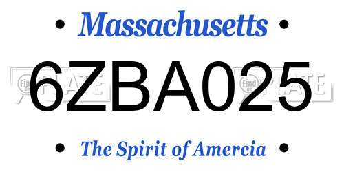 6ZBA025 Massachusetts License Plate