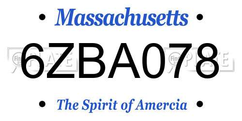 6ZBA078 Massachusetts License Plate