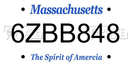 6ZBB848 Massachusetts License Plate