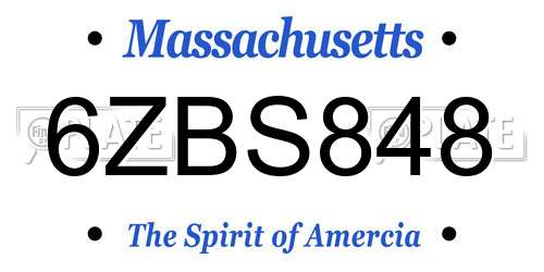 6ZBS848 Massachusetts License Plate