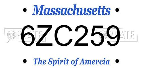 6ZC259 Massachusetts License Plate