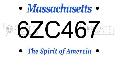 6ZC467 Massachusetts License Plate
