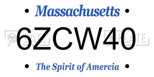 6ZCW40 Massachusetts License Plate