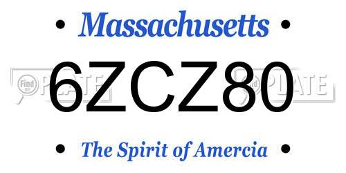 6ZCZ80 Massachusetts License Plate