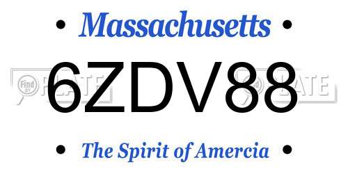 6ZDV88 Massachusetts License Plate