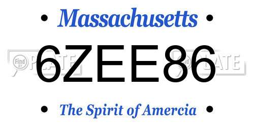 6ZEE86 Massachusetts License Plate