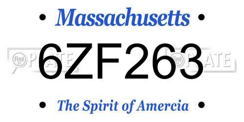 6ZF263 Massachusetts License Plate