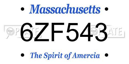 6ZF543 Massachusetts License Plate