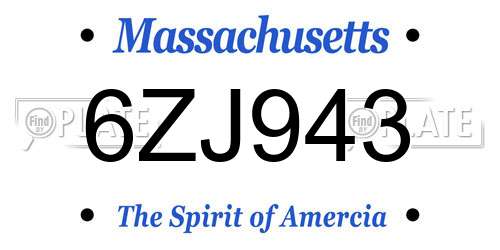 6ZJ943 Massachusetts License Plate