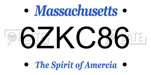 6ZKC86 Massachusetts License Plate