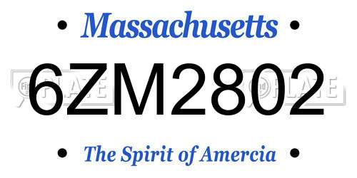 6ZM2802 Massachusetts License Plate