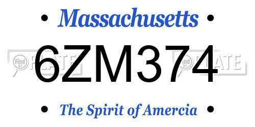 6ZM374 Massachusetts License Plate