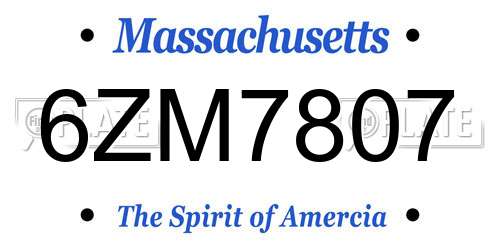 6ZM7807 Massachusetts License Plate