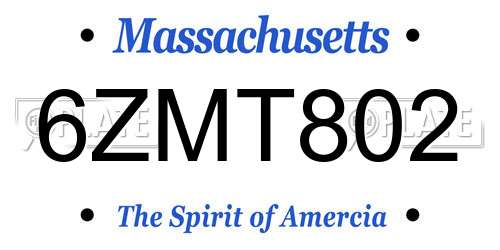 6ZMT802 Massachusetts License Plate
