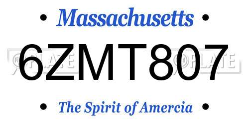 6ZMT807 Massachusetts License Plate