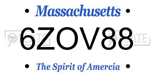 6ZOV88 Massachusetts License Plate