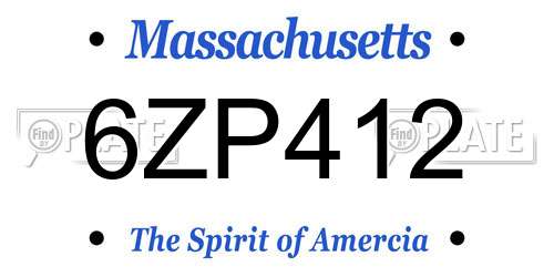 6ZP412 Massachusetts License Plate