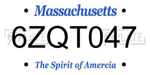 6ZQT047 Massachusetts License Plate