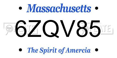 6ZQV85 Massachusetts License Plate