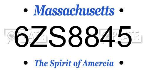 6ZS8845 Massachusetts License Plate