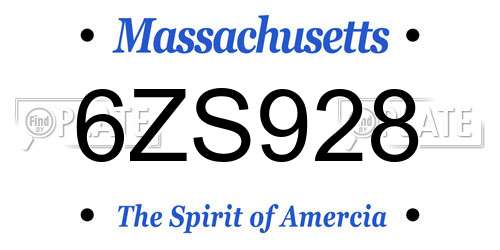 6ZS928 Massachusetts License Plate