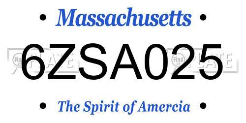 6ZSA025 Massachusetts License Plate