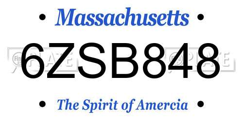 6ZSB848 Massachusetts License Plate