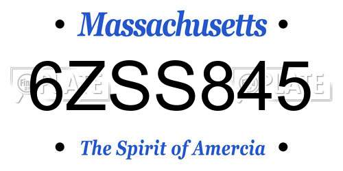6ZSS845 Massachusetts License Plate