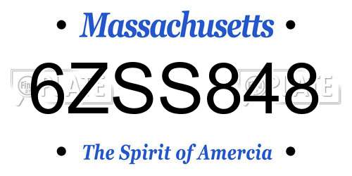 6ZSS848 Massachusetts License Plate