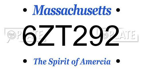 6ZT292 Massachusetts License Plate