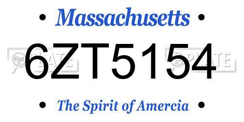 6ZT5154 Massachusetts License Plate