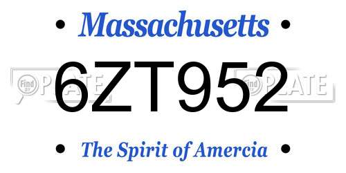 6ZT952 Massachusetts License Plate