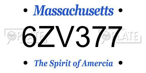 6ZV377 Massachusetts License Plate