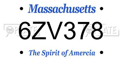 6ZV378 Massachusetts License Plate