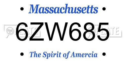 6ZW685 Massachusetts License Plate