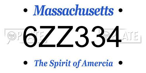 6ZZ334 Massachusetts License Plate
